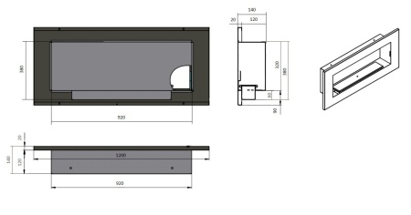 Биокамин Русский огонь "Премиум 1200V" встраиваемый по цене 39 100 руб.
